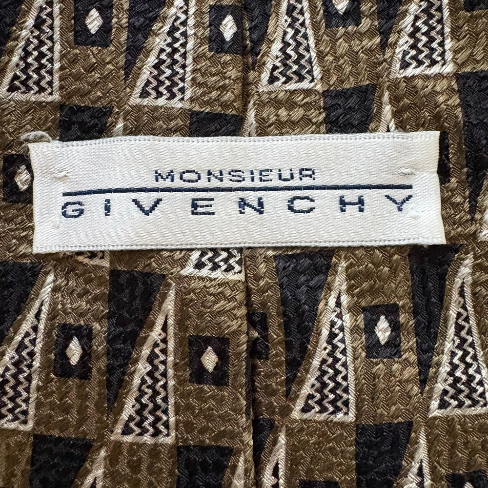 Givenchy Monsieur Mens Brown Black‎ 100% Silk Geometric USA Made Neck Tie
